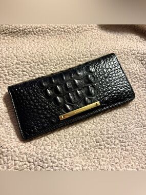 Brahmin Ady Wallet Black Melbourne Croc Embossed Leather Checkbook Clutch
